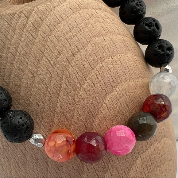 Gemstone and Lava Stone Diffuser Stretch Bracelet - Picture 3 of 12